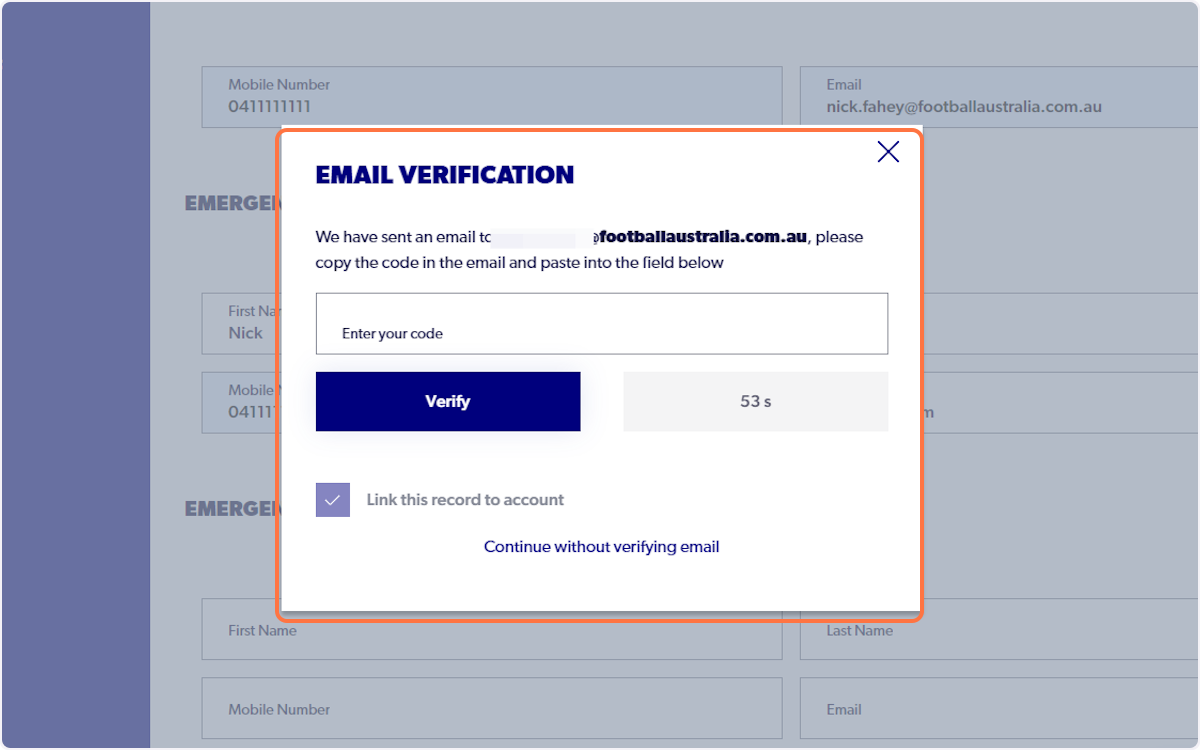 An email verification code will be sent to your email address