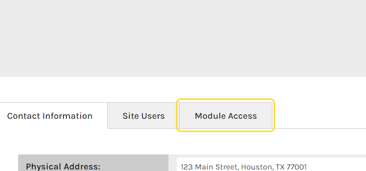 Click on Module Access Tab