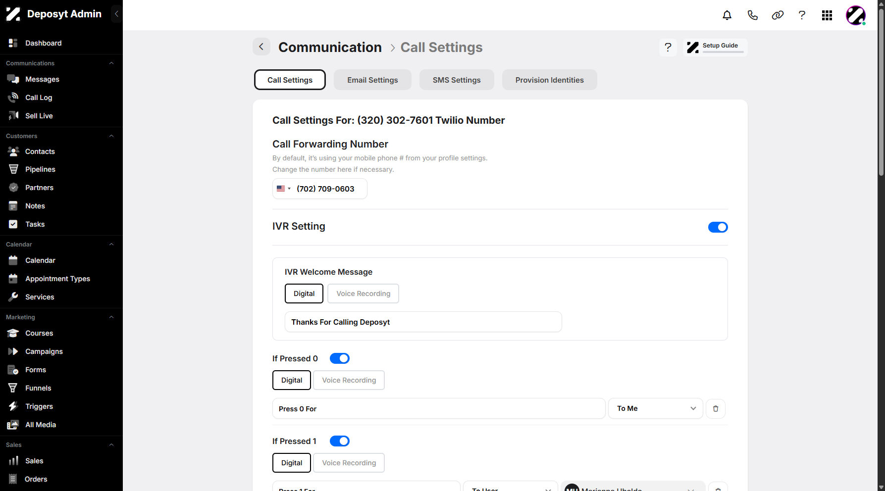 Step 4: You will be taken to the Communications Settings. It’s basically where you configure all communication channels, rules, and preferences so you can interact with customers effectively.