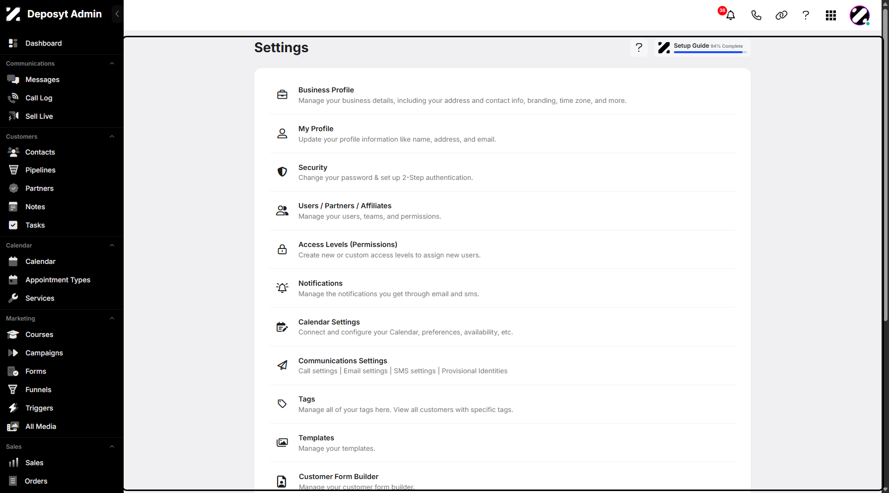 Step 3: You will then be navigated to the Settings page.