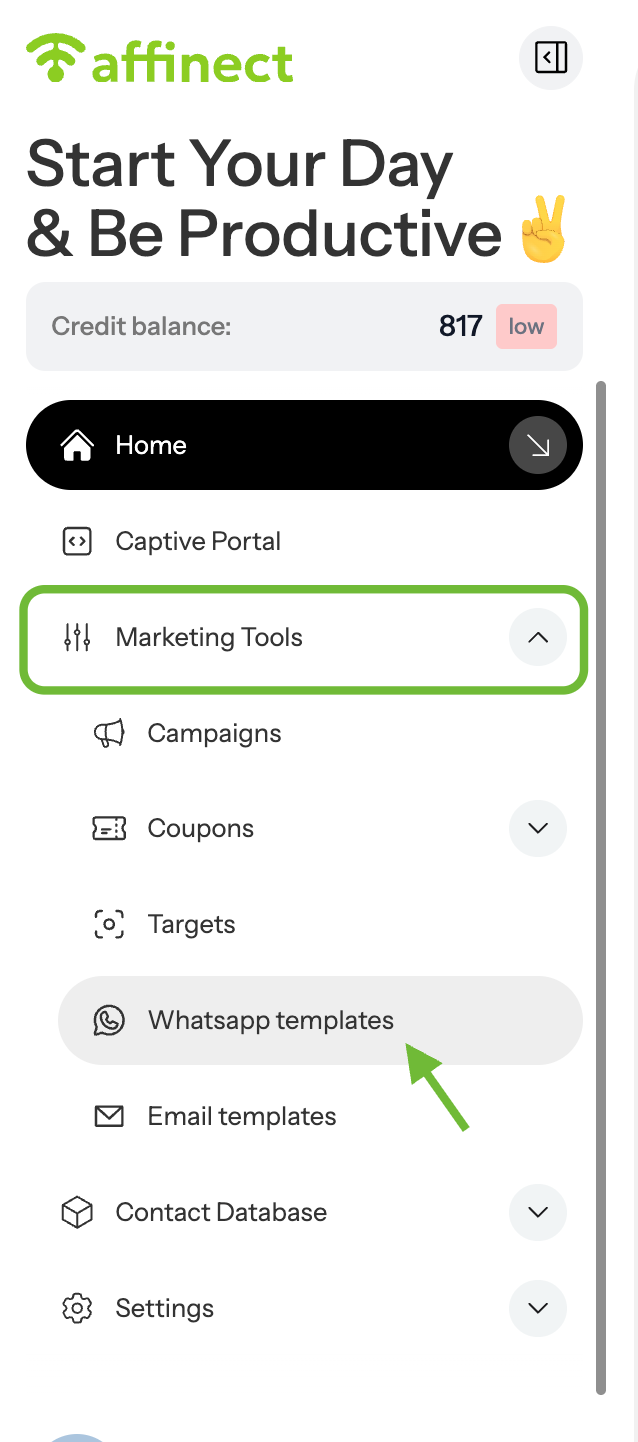 Navigate to WhatsApp Templates