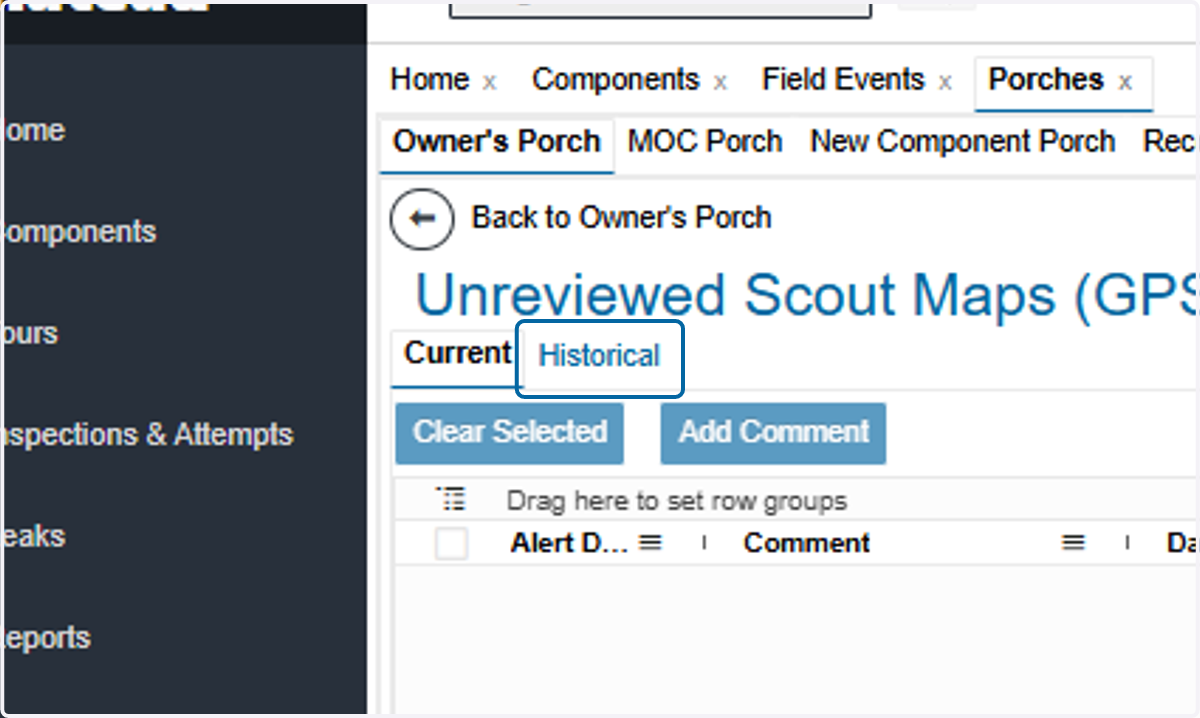 To access cleared porch entries, go to the Historical porch