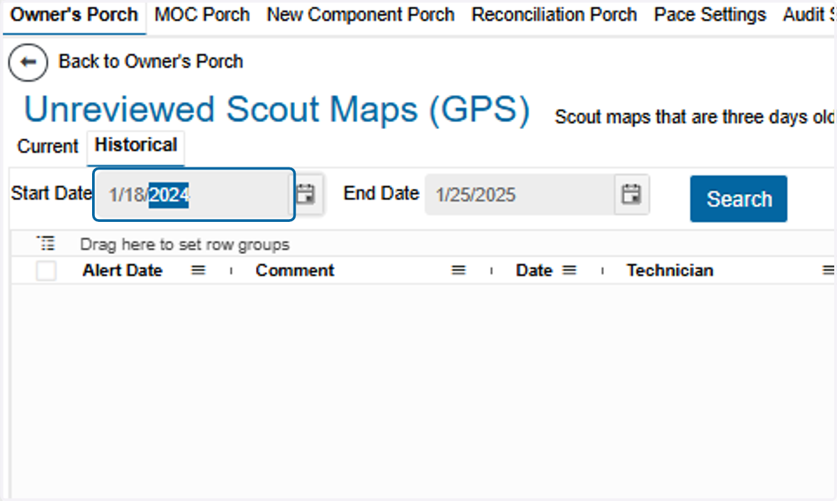 Enter the date range (Note: the date range defines the Alert Date, not the date cleared)