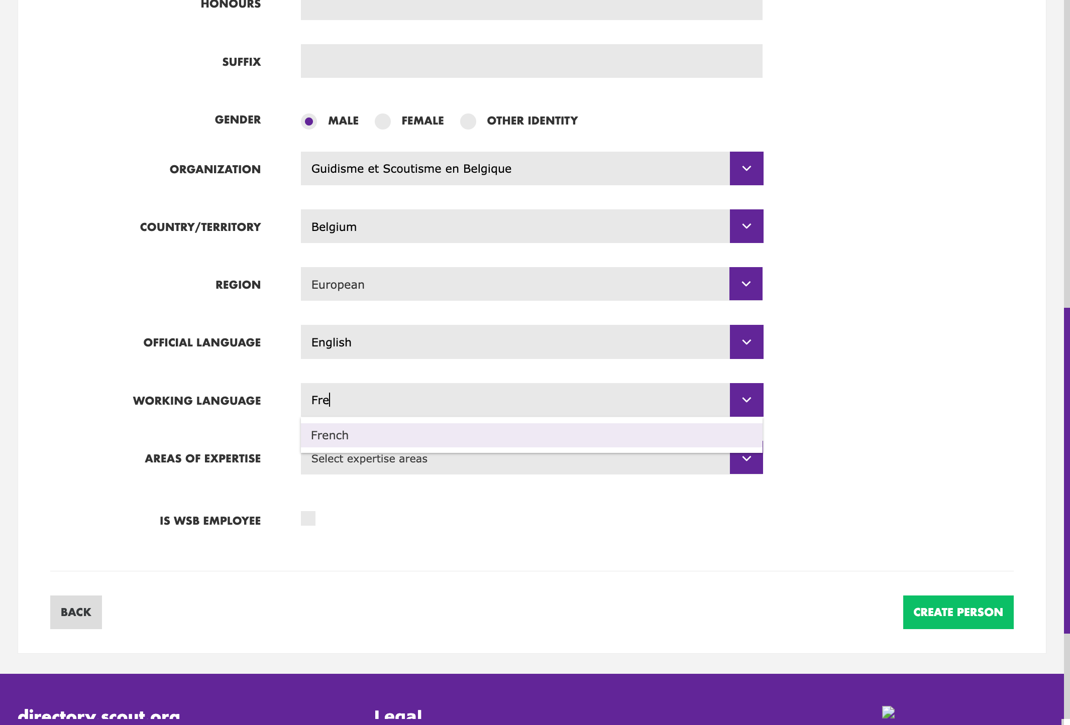Select the "Working Language" of preference