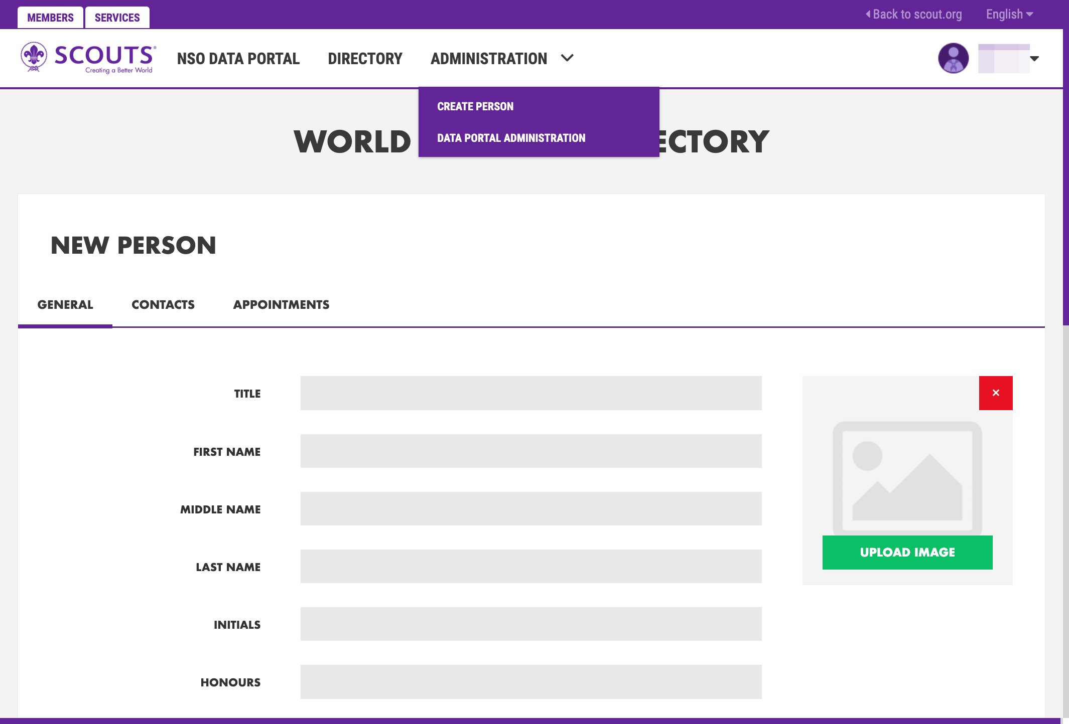 Welcome to the create a new person edit view