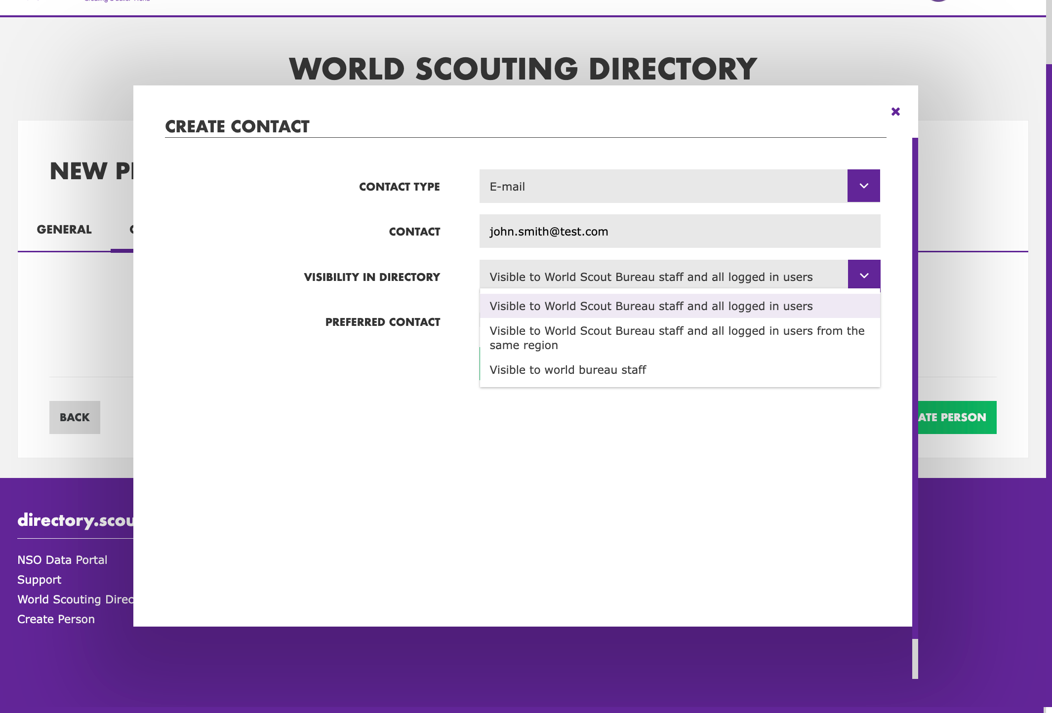 Select the "Visibility in Directory" preference