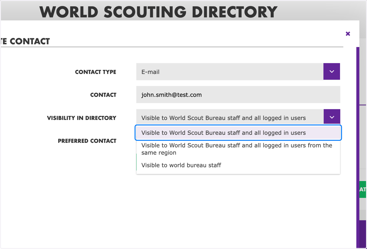 Select the "Visibility in Directory" preference