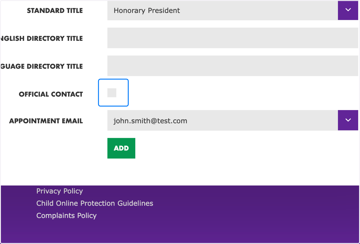 Select "Official Contact" if needed
