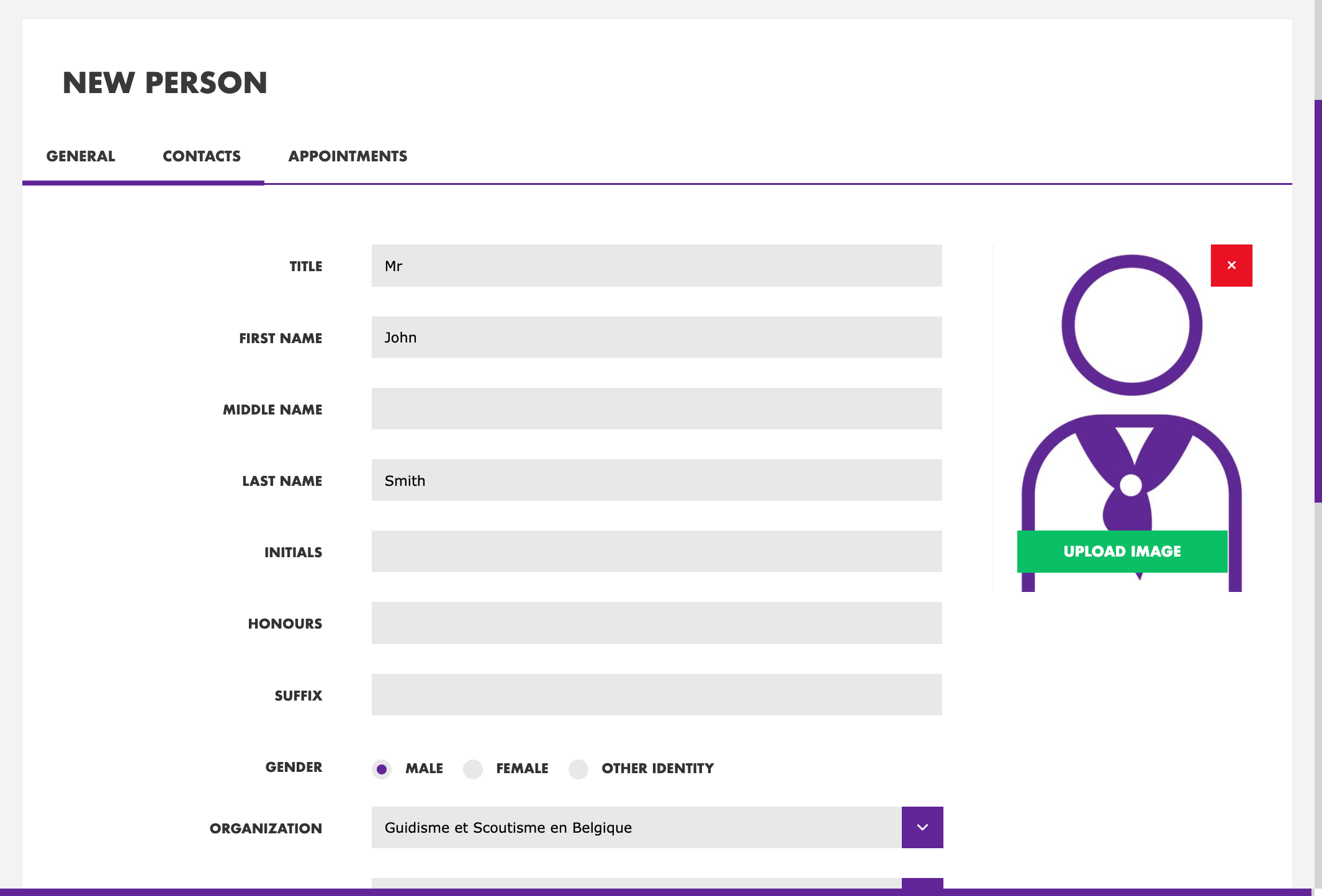 Click on the "Contacts" tab