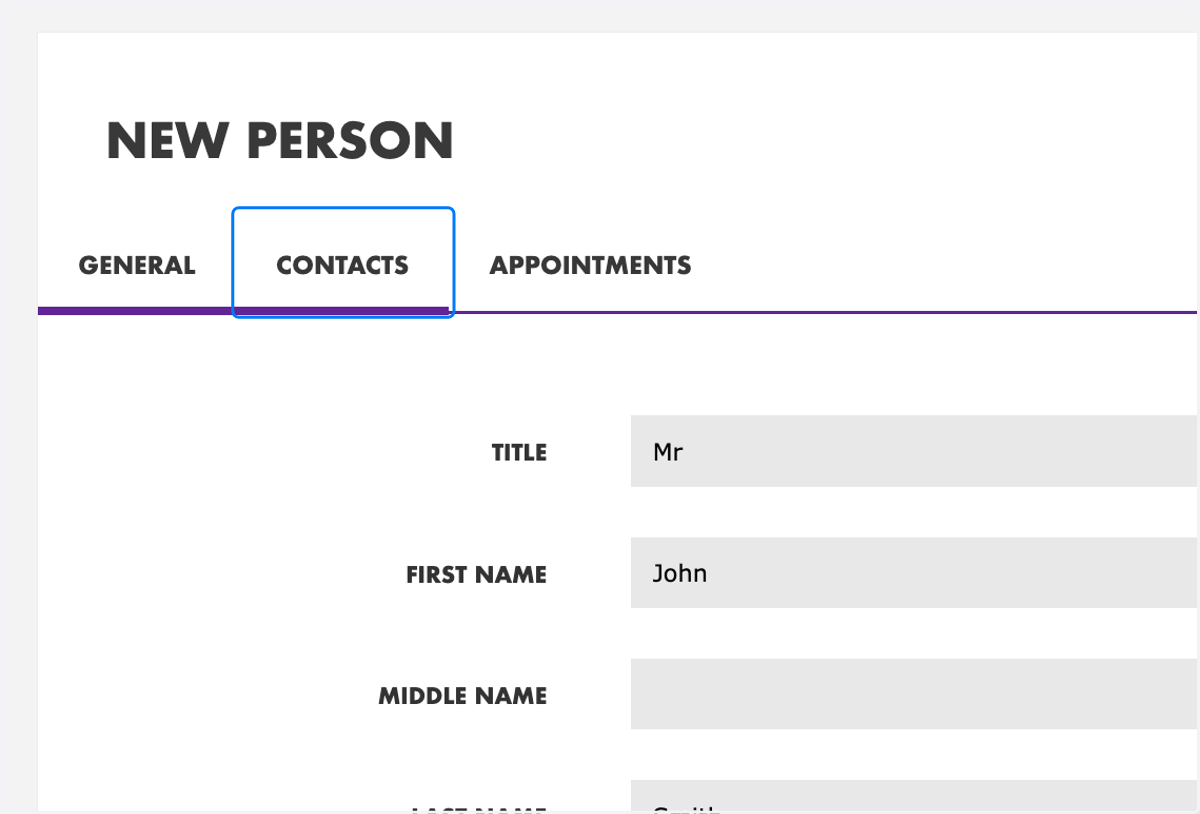 Click on the "Contacts" tab