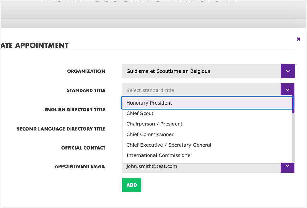 Select the "Standard Title" of appointment