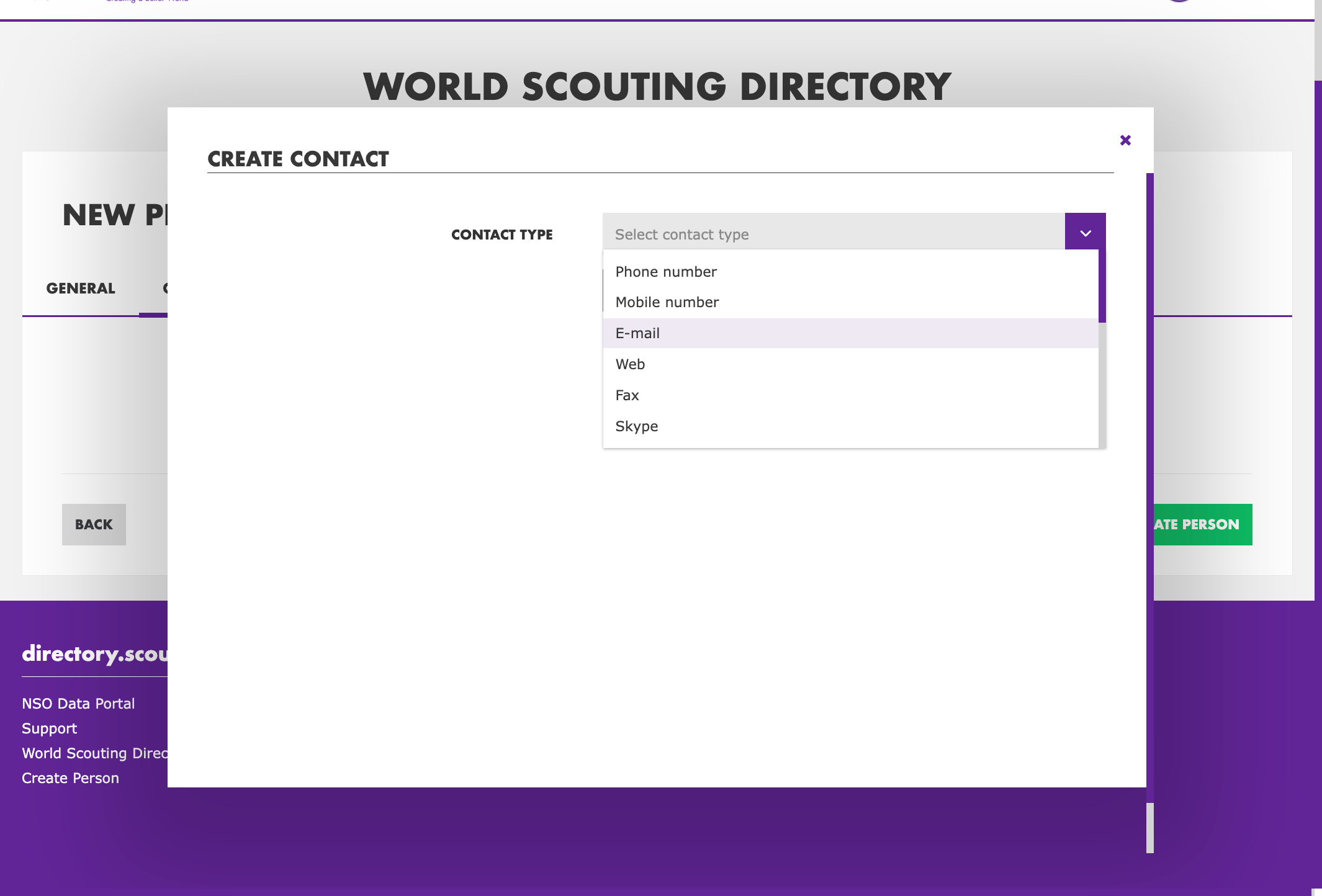 Select the contact type