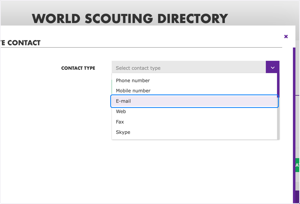 Select the contact type