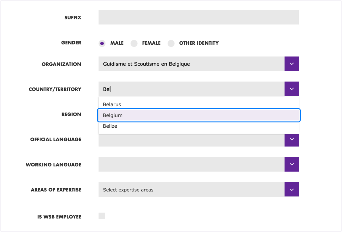 Select the "Country"