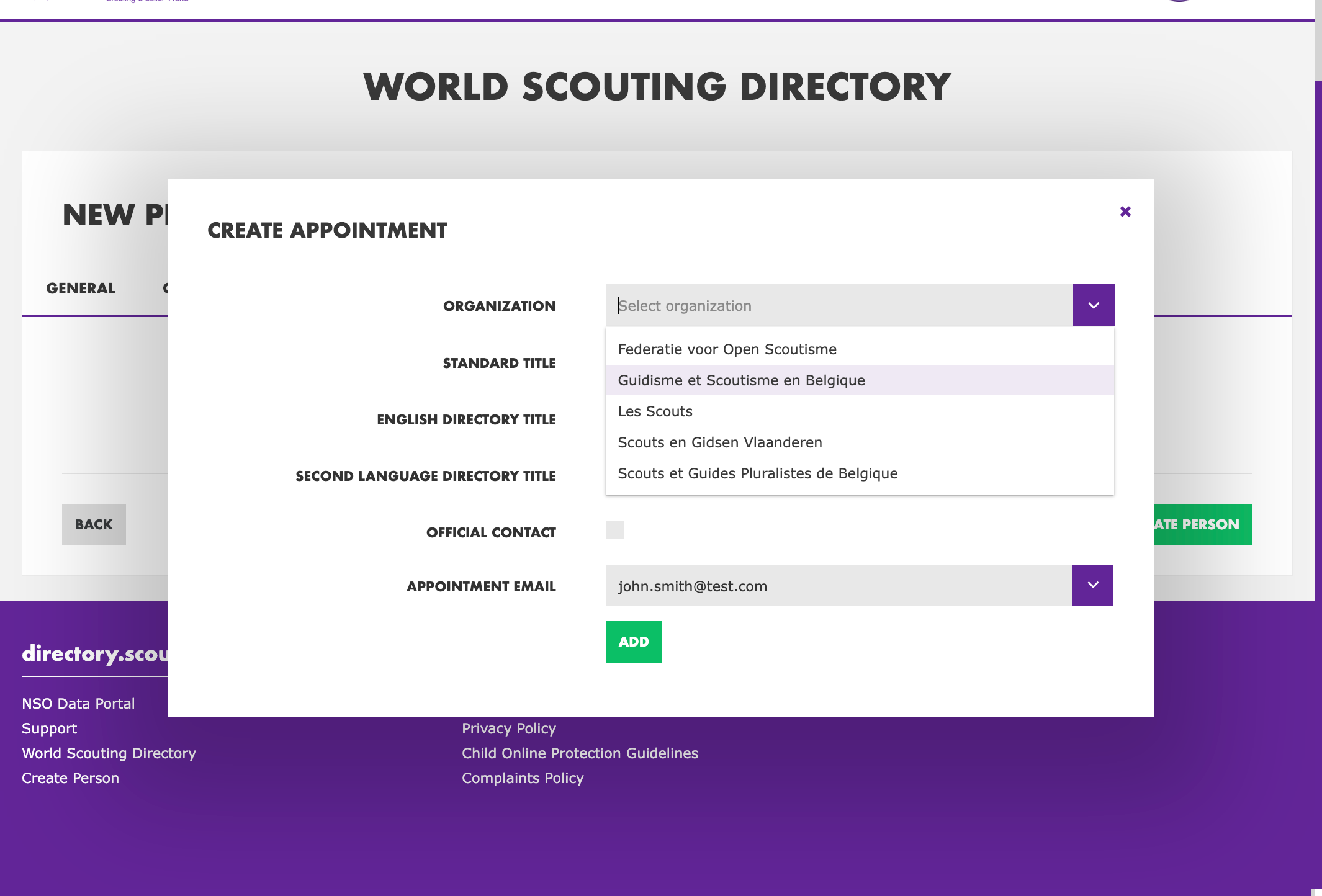 Select the "Organization"