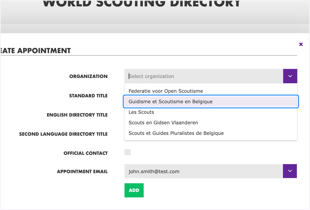 Select the "Organization"