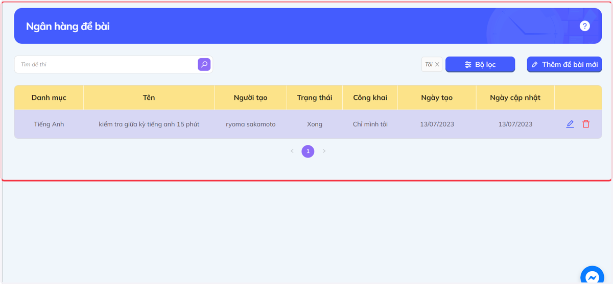 Đề bài vừa được tạo sẽ nằm ở Ngân hàng đề bài