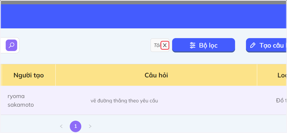 Hệ thống tự sàng lọc những câu hỏi do chính người dùng tạo ra, nếu muốn dùng câu hỏi do các thành viên khác tạo ra, bấm tắt bộ lọc "Tôi"