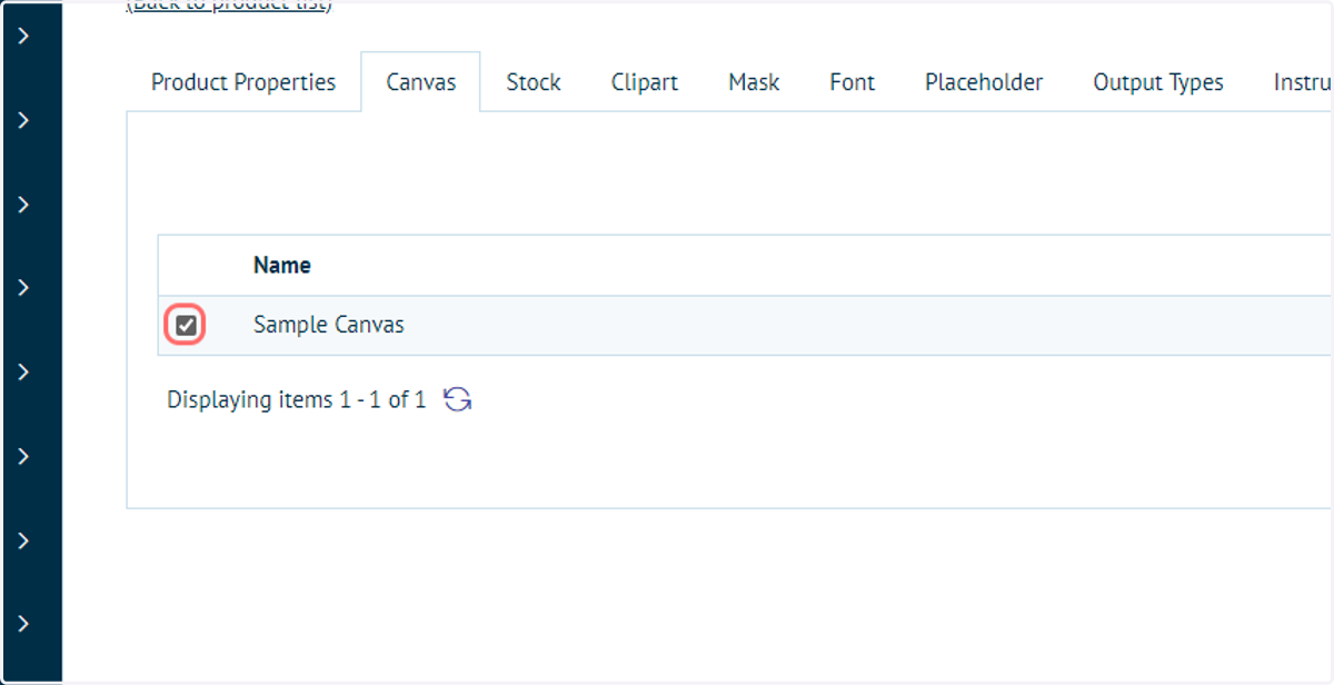 A sample canvas has been set up and selected
