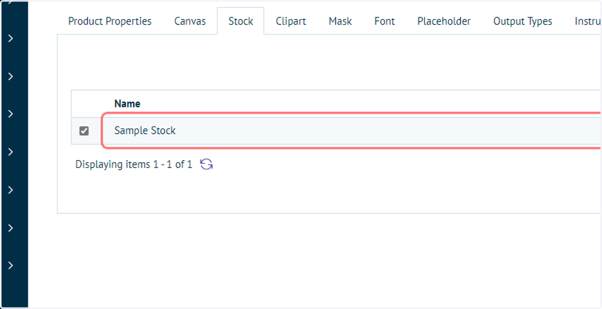 A sample stock has been set up and selected