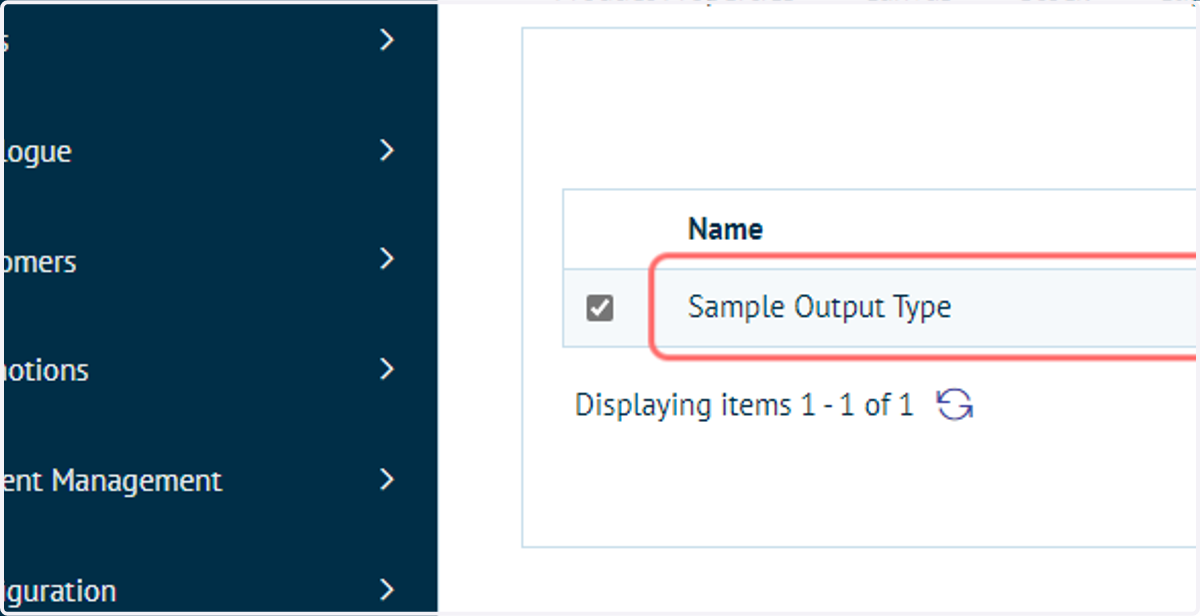 A sample Output Type has been set up and selected