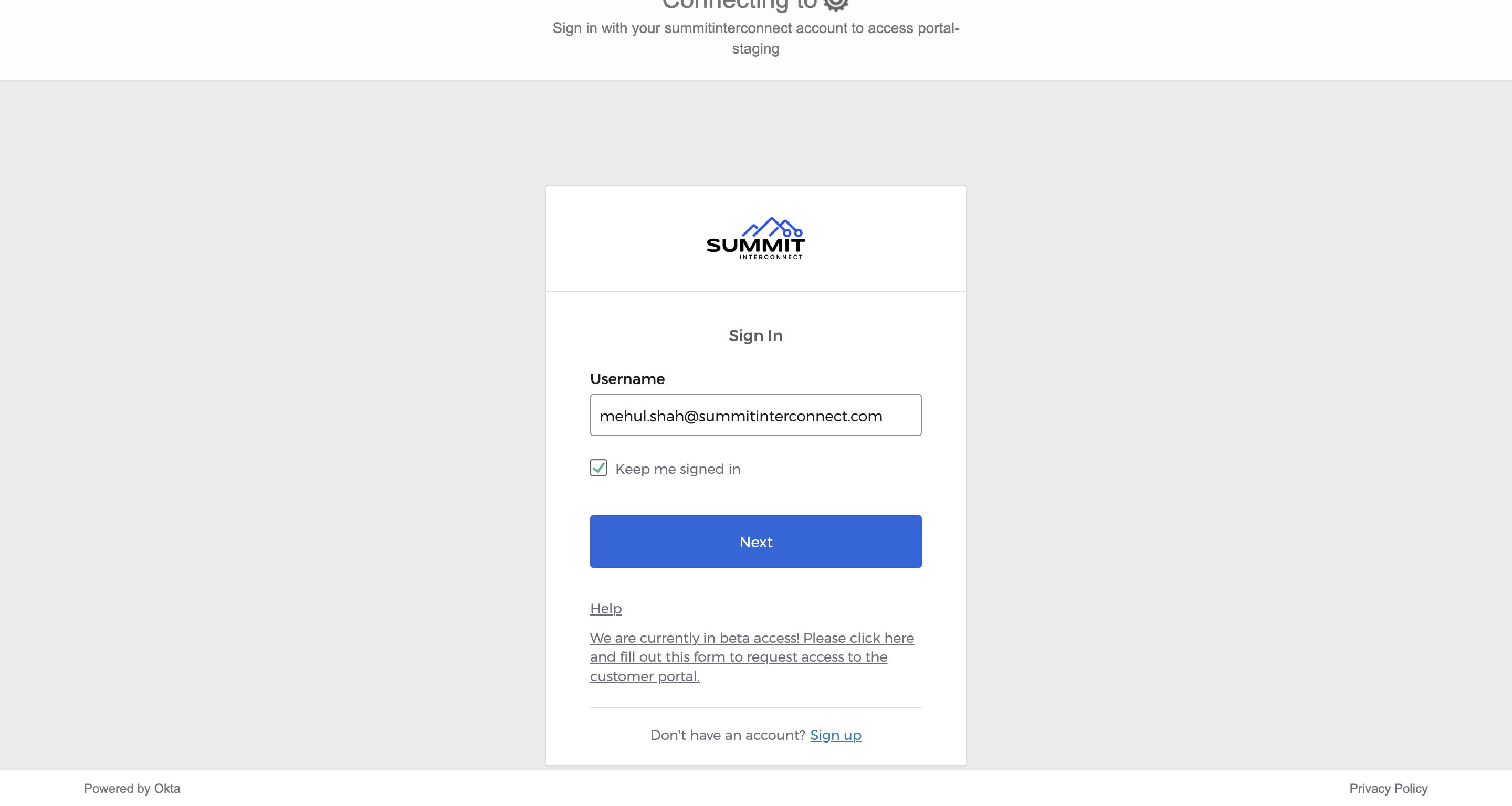 Enter your username and click Next