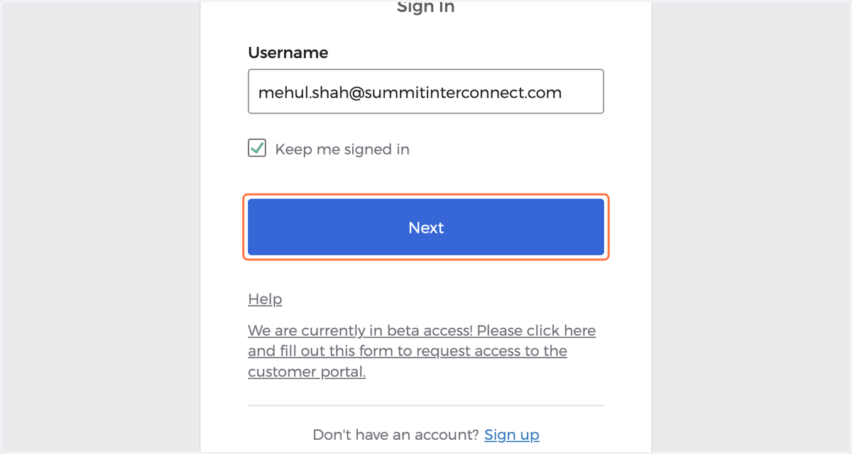 Enter your username and click Next
