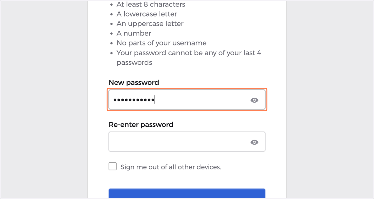 Enter in a new password