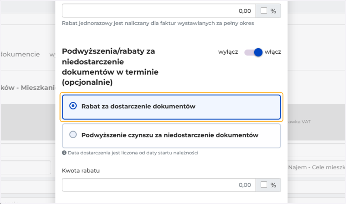 Wybierz Rabat za dostarczenie dokumentów