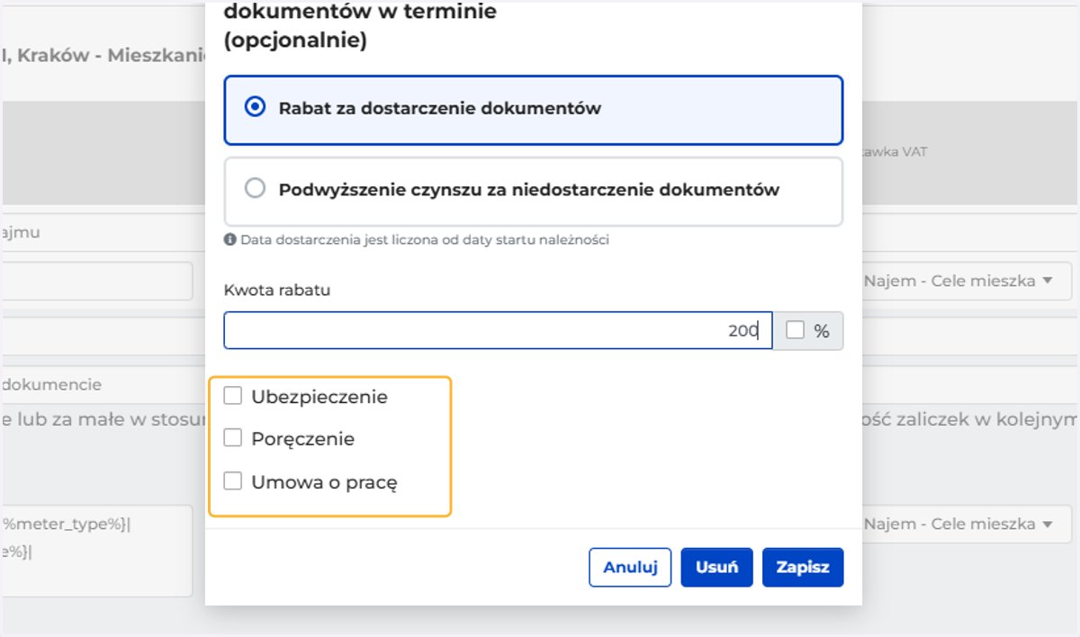 Zaznacz dokumenty jakie maja zostać dostarczone