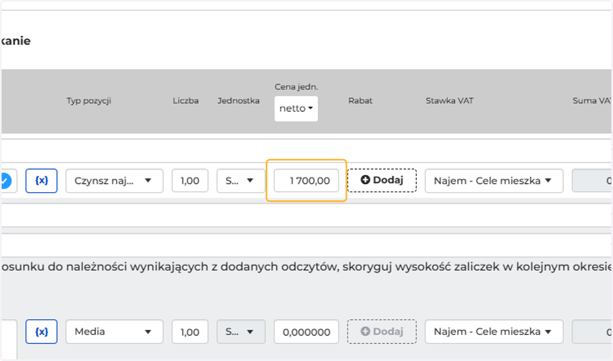 Wpisz kwotę należności podwyższoną o kwotę rabatu