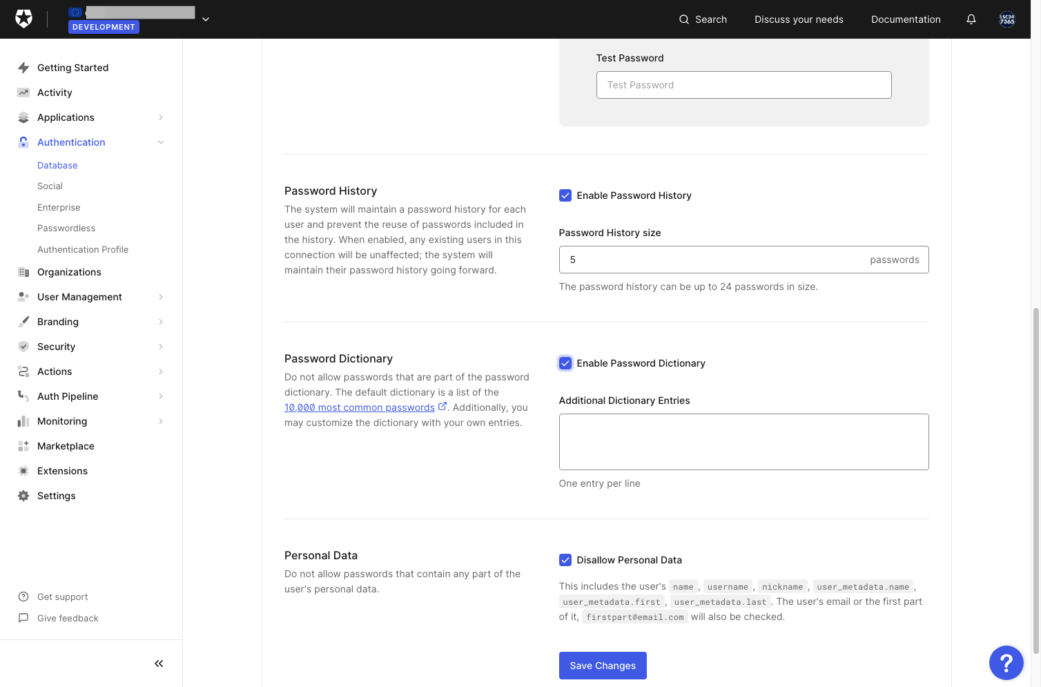 Check Enable Password Dictionary