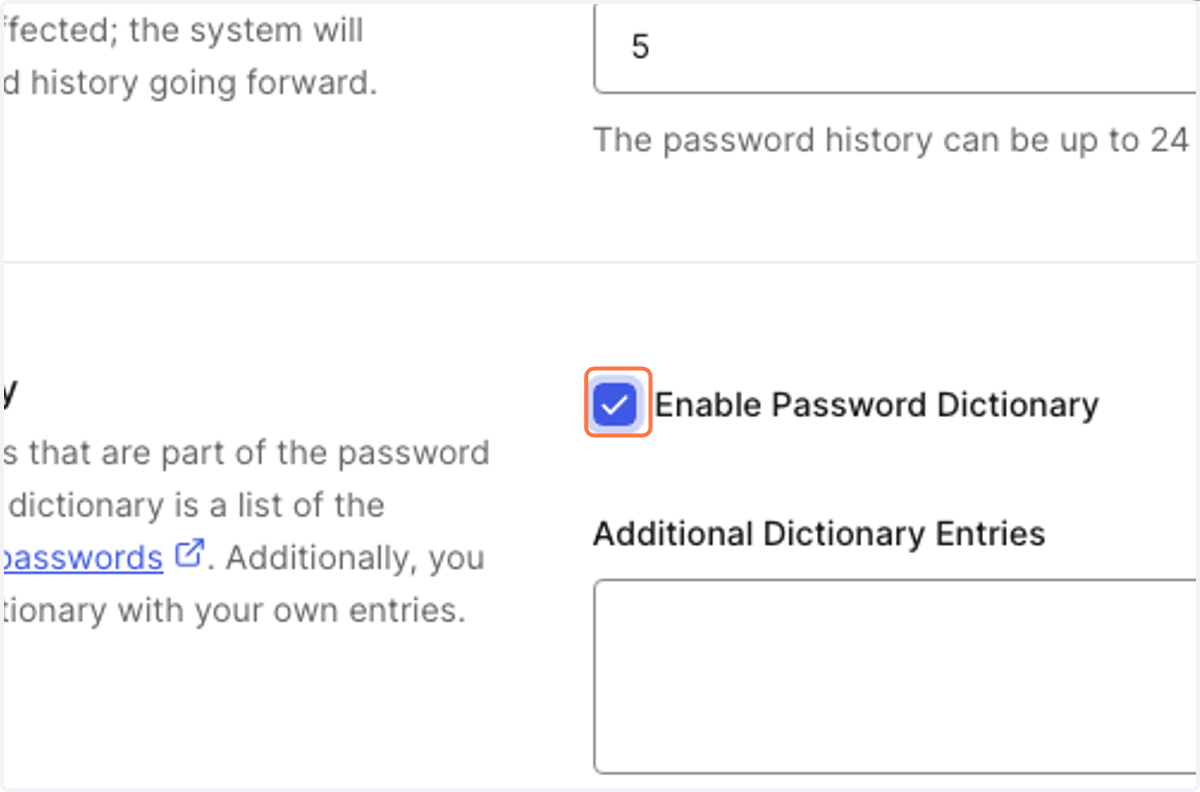 Check Enable Password Dictionary