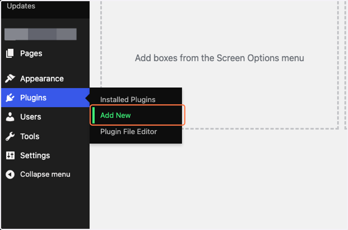 Plugins < Click on "Add New"
