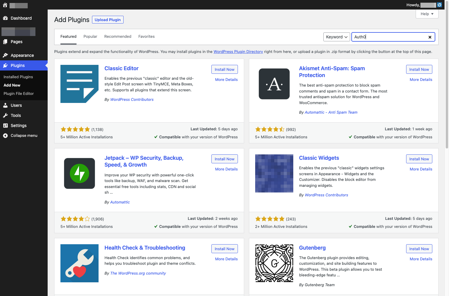 Type "Auth0"