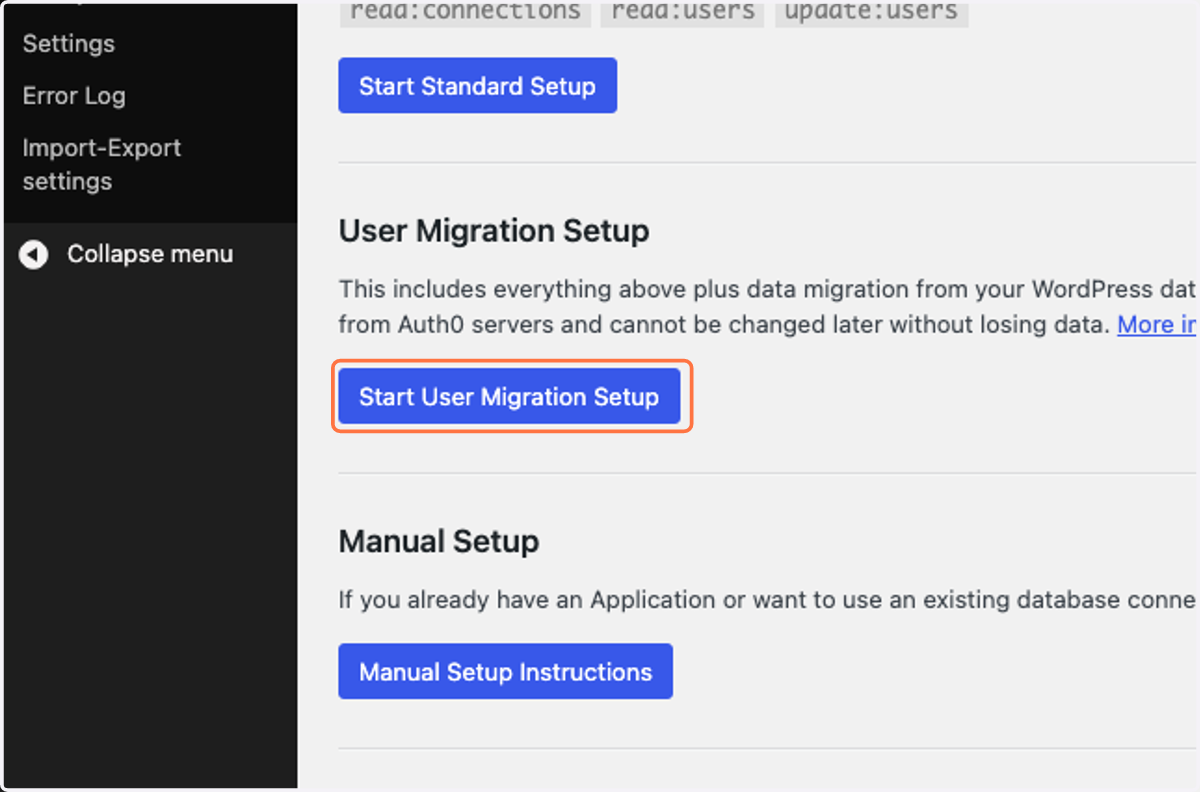 Click on Start User Migration Setup
