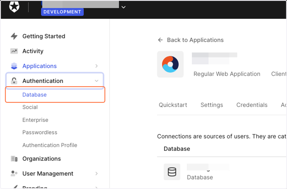 Click on Database