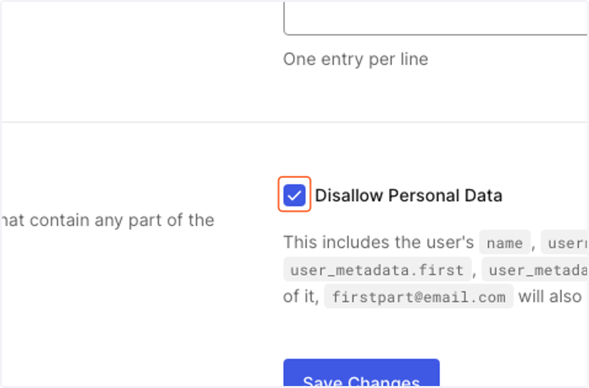 Check Disallow Personal Data