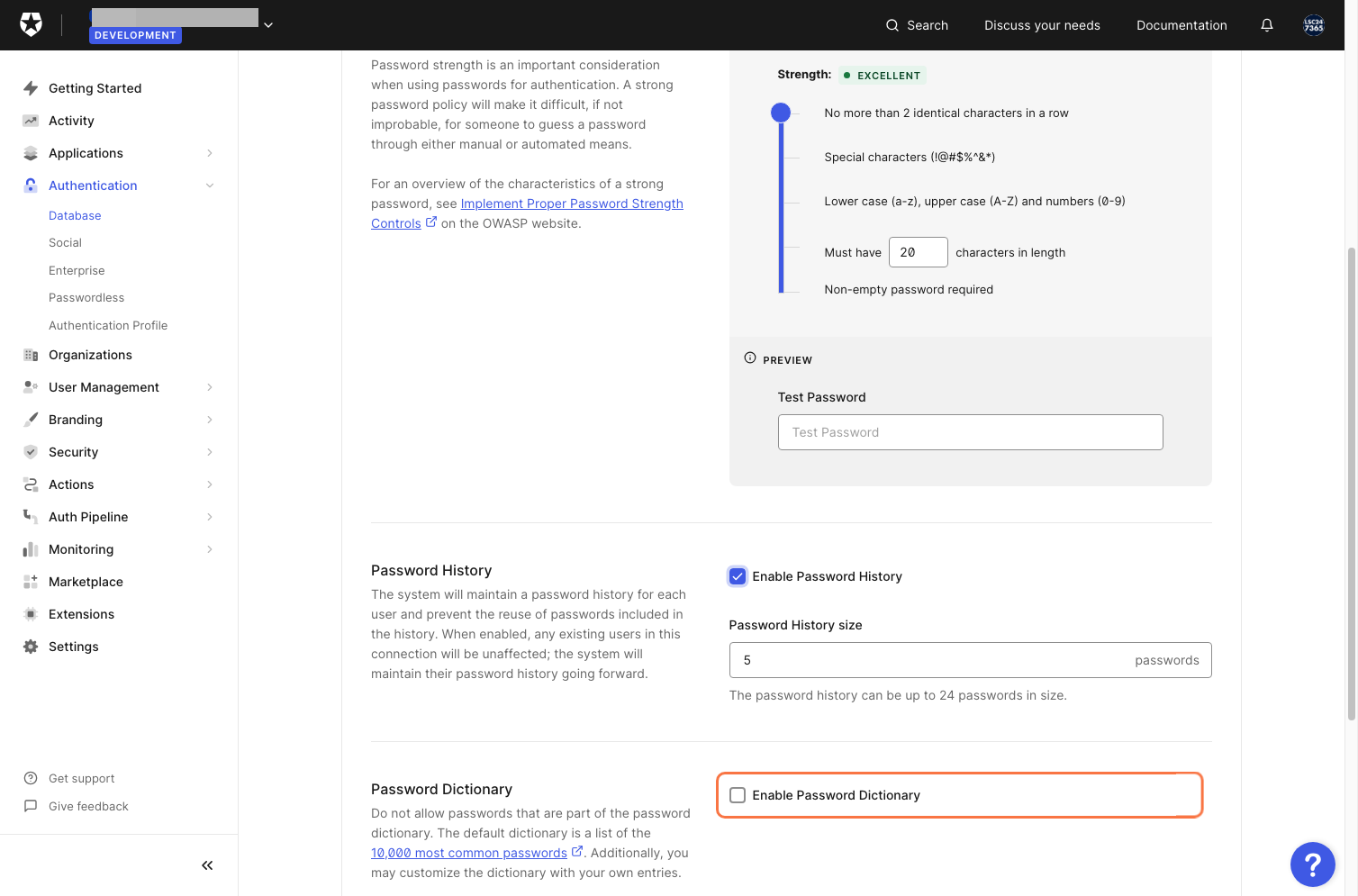 Check Enable Password History