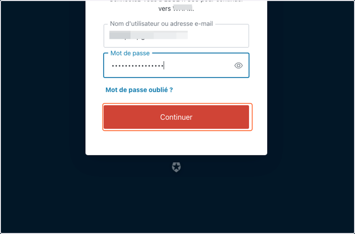 Fill in the usual WP username and password, then Click on "Continuer"