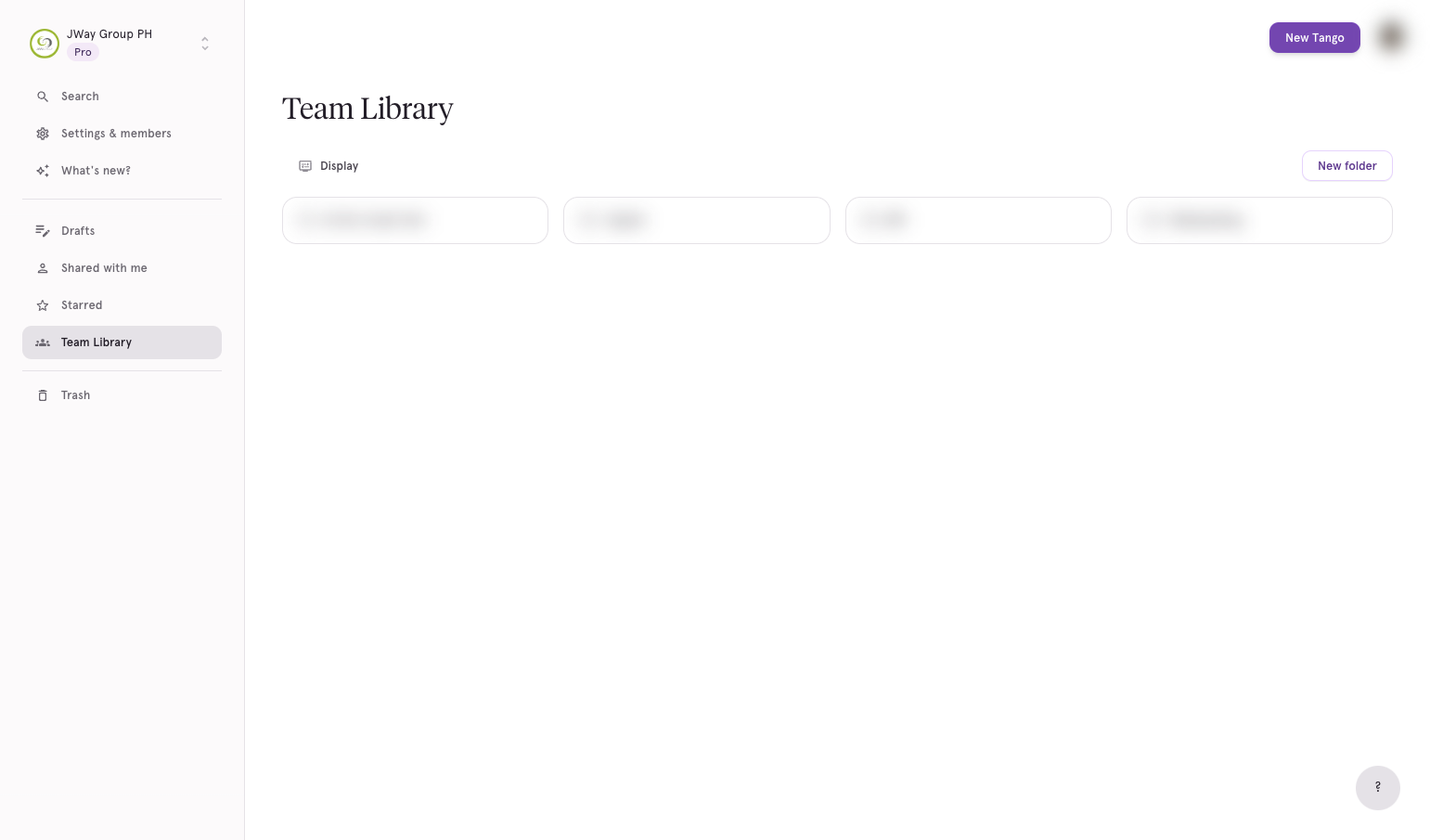 Choose the folder where you want to categorize your Tango. Then, click New Tango.