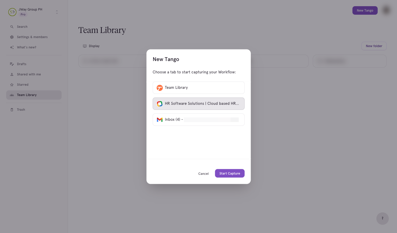 Select a tab to begin capturing your workflow.