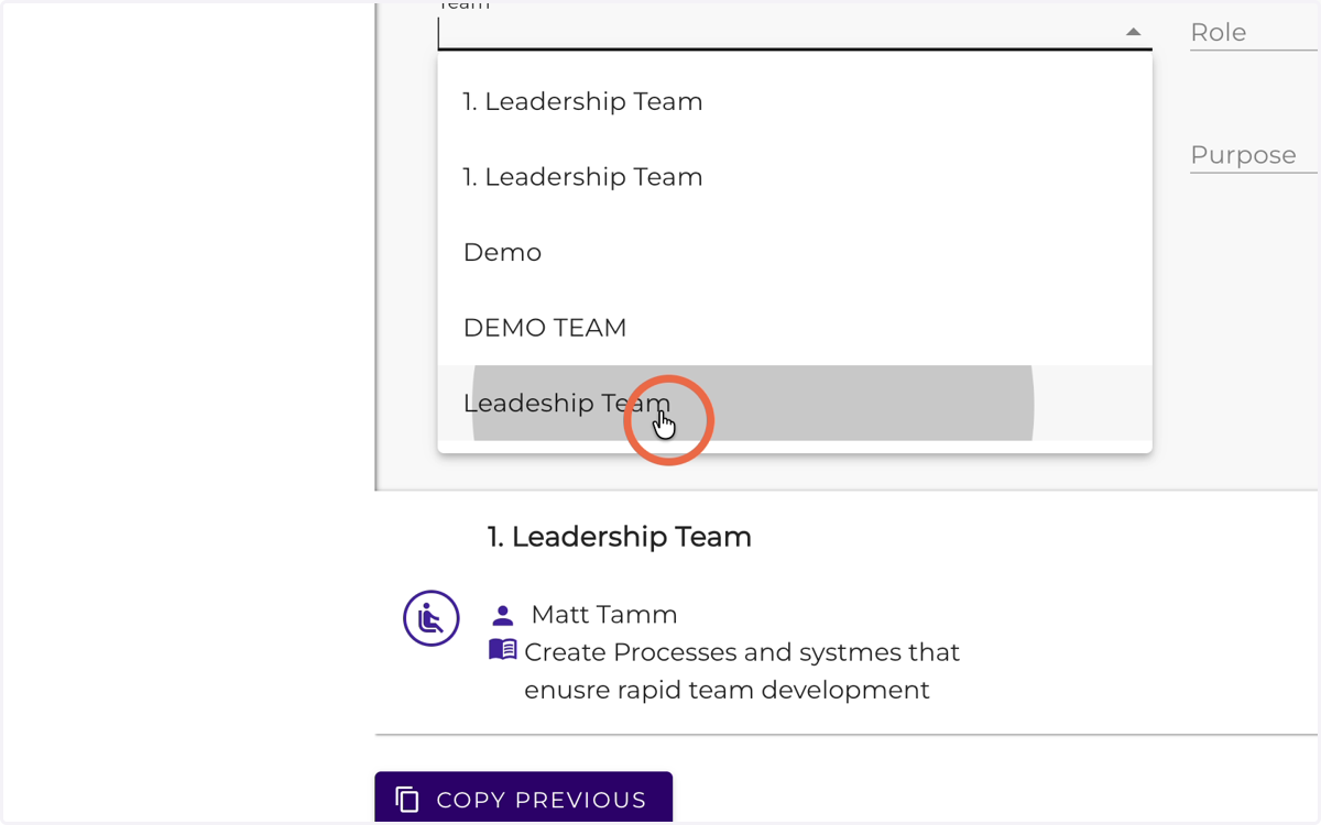 Select a team from the list