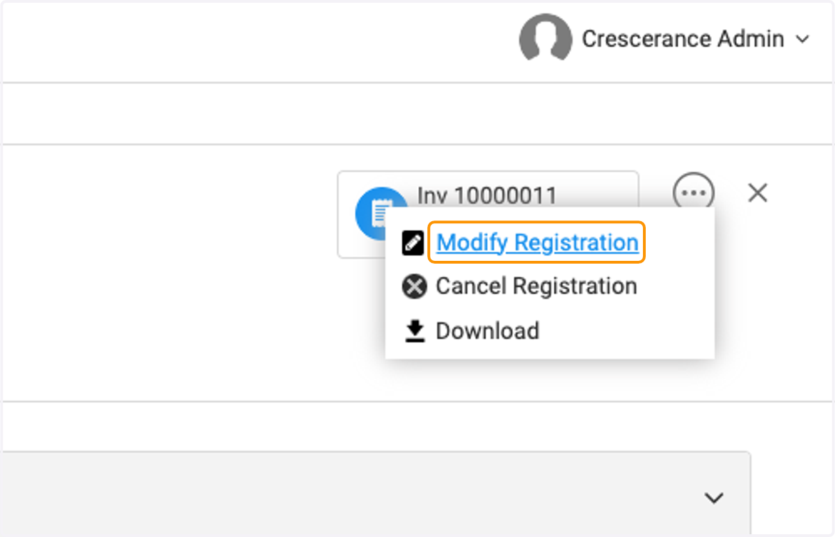 Click on Modify Registration