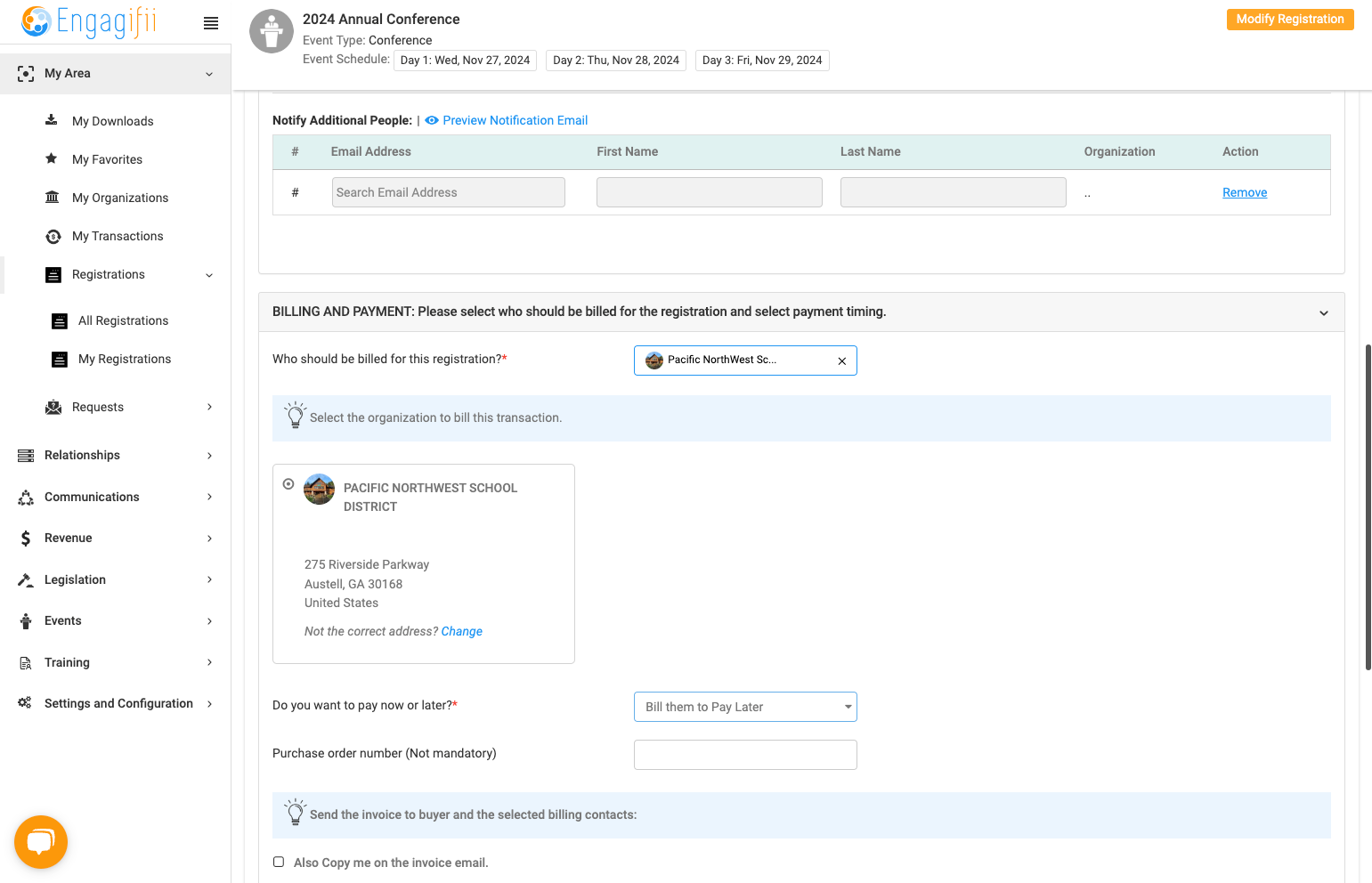 Select Bill them to Pay Later or Bill Now