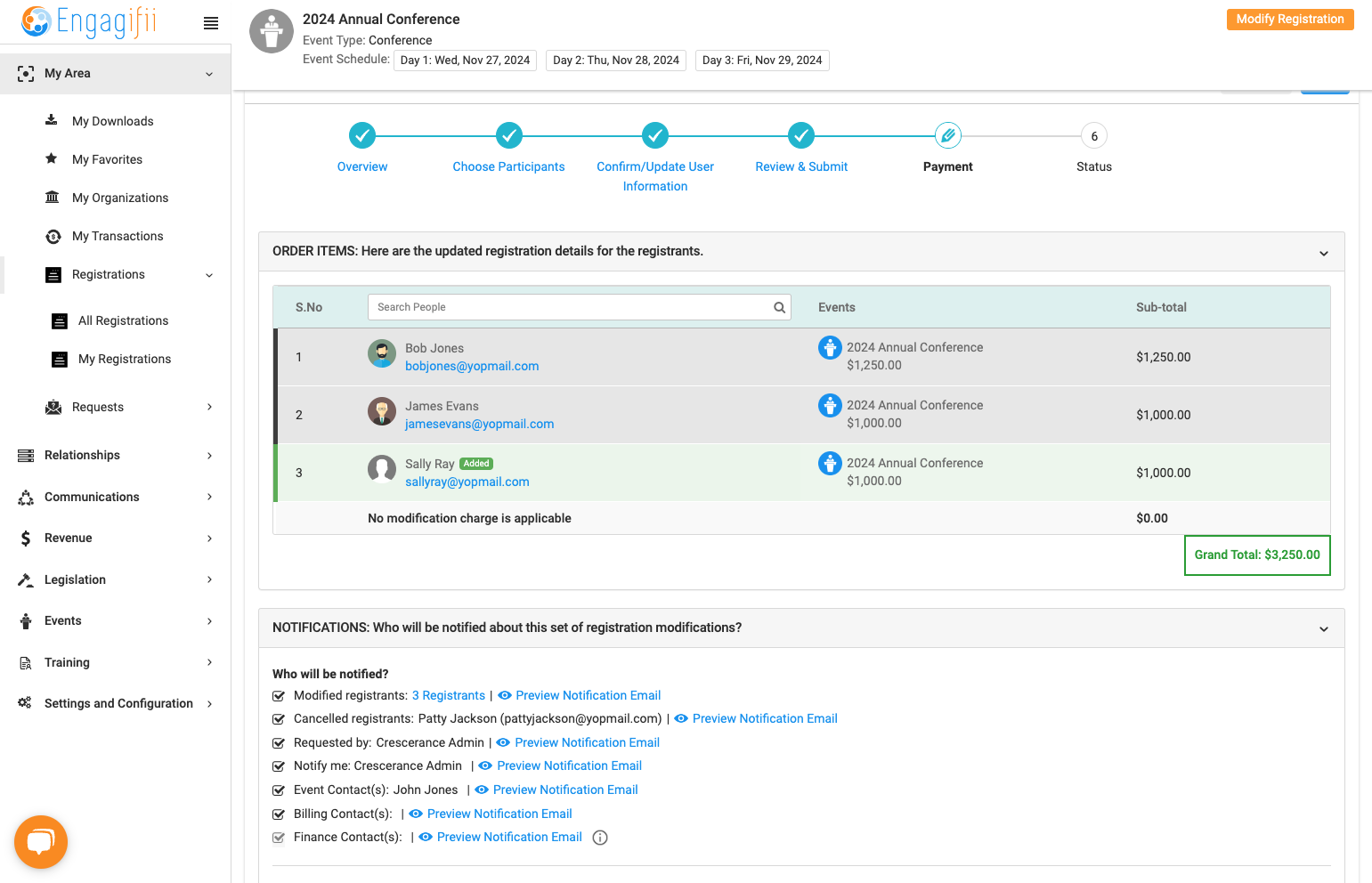 New screen shows the changes for the new registration details