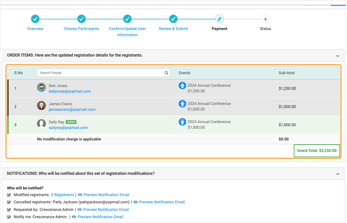 New screen shows the changes for the new registration details