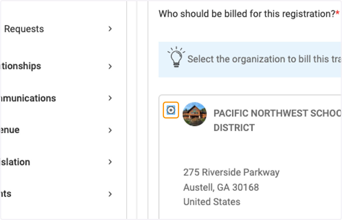 Select the organization