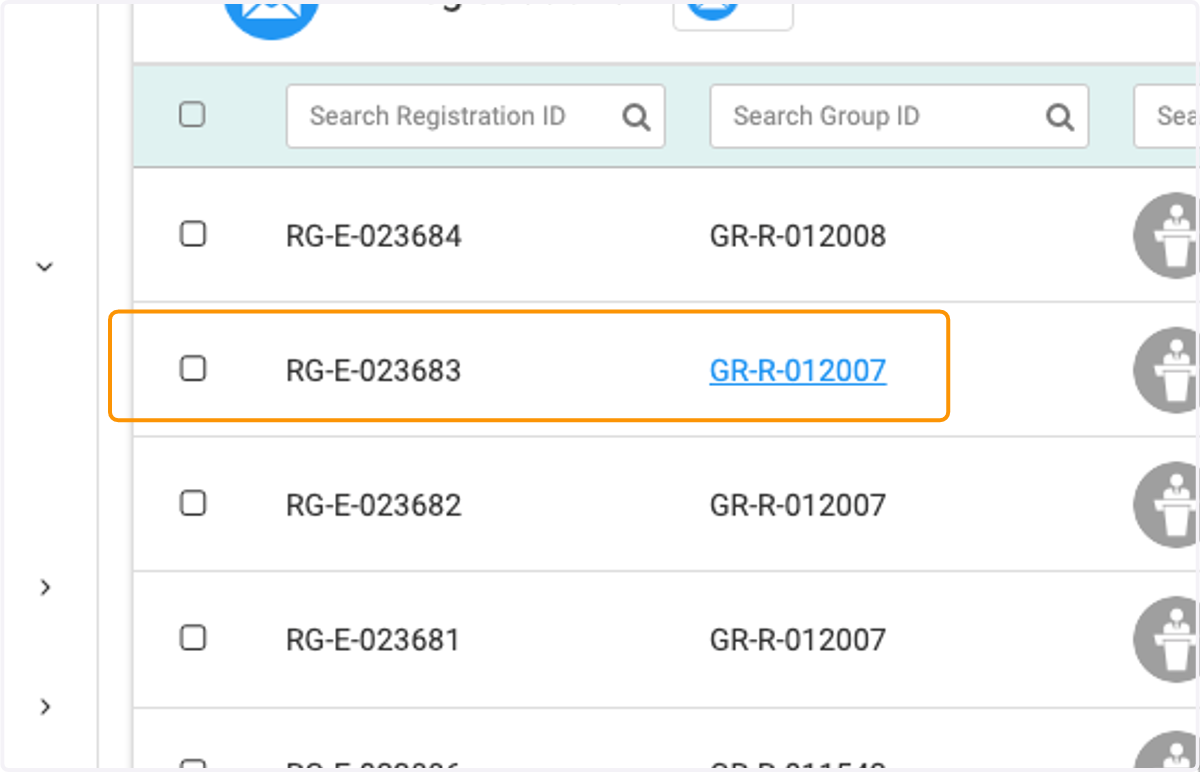 Select the Registration ID or Group ID for the registration you wish to modify
