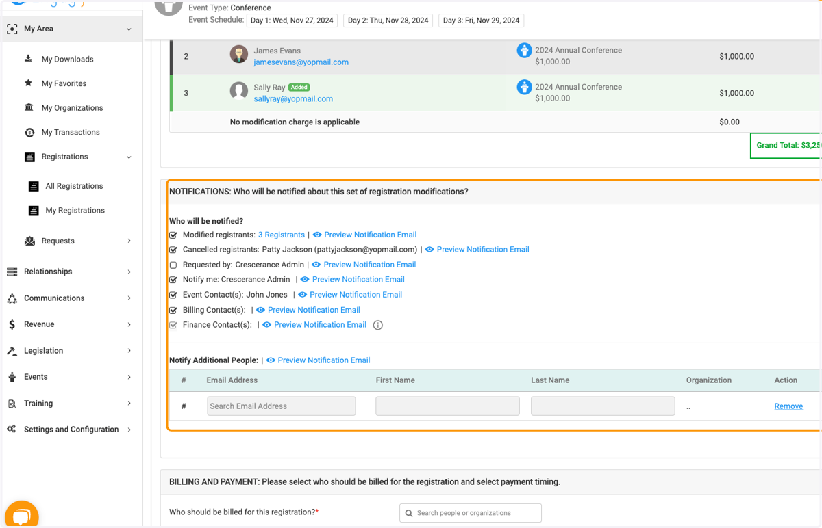Scroll down to select who will be notified of these changes or add additional notification people